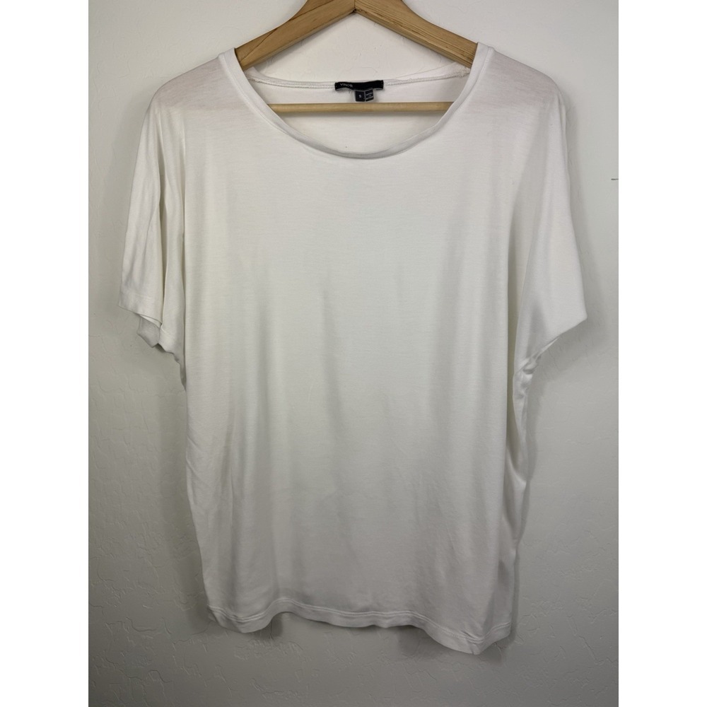 Vince Womens White Short Sleeve Tee Top Small Rayon Scoop Neck Casual Basic